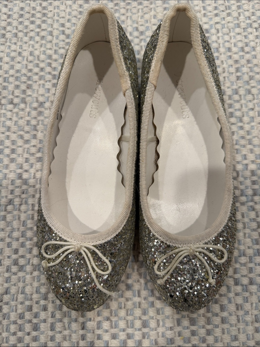 Silver Glitter Ballet Flats with Cream Trim and Bow